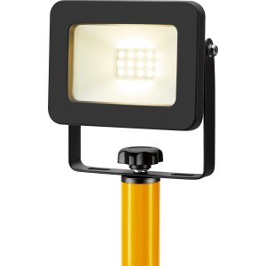 Faro da lavoro a LED con stativo, nero-giallo, alloggiamento in alluminio, regolabile in altezza.