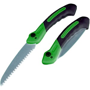 Sega pieghevole t.b.t., verde/nera, per potatura alberi e giardinaggio.
