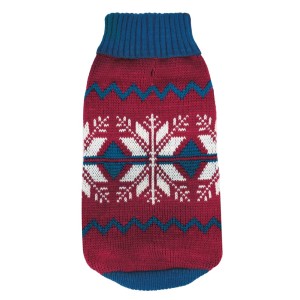 Abbigliamento per cani t.b.t. con motivo a fiocco di neve in rosso, bianco e blu.
