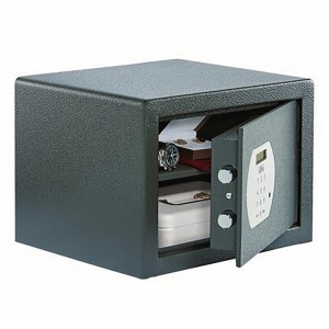 Cassaforte per mobili Burg Wächter Pure-Safe PS 120 E, antracite, con porta aperta e serratura elettronica.