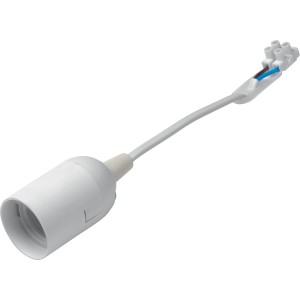 Portalampada bianca con cavo e morsettiera per un facile collegamento.