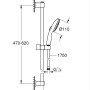 Disegno tecnico del set doccia Grohe Vitalio Start 110 cromato con dimensioni.