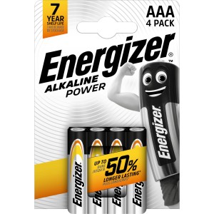 Energizer Batterie alcaline AAA Power, confezione da 4. Batterie micro per dispositivi di uso quotidiano.