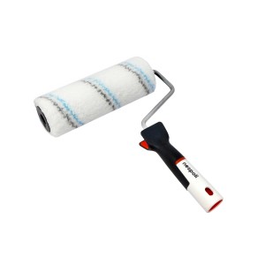 Rullo per pittura t.b.t. con strisce blu-grigie per una stesura uniforme.