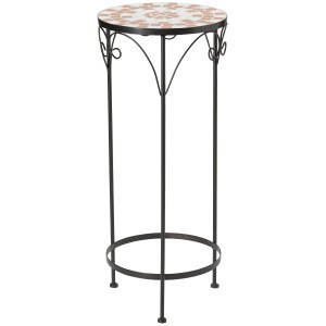 Portafiori marrone, Ø 30 cm, alto 70 cm, in metallo con piano in ceramica a mosaico per giardino e interni.