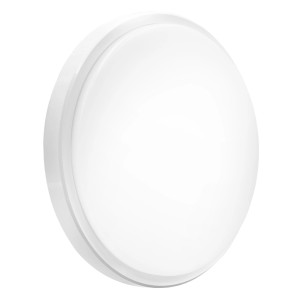 Plafoniera LED t.b.t. bianca e rotonda per montaggio a soffitto.