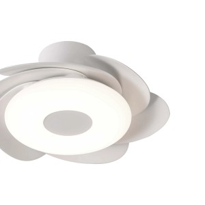 Ventilatore da soffitto bianco con illuminazione LED integrata.