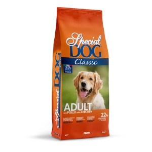 Sacco arancione di cibo secco per cani Special Dog Classic Adult con pollo.
