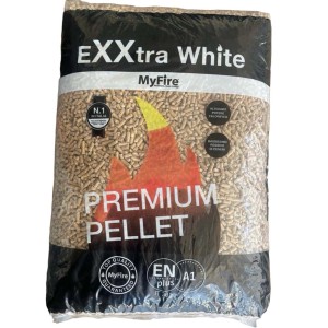 Sacco di pellet premium, adatto come combustibile e accendifuoco.