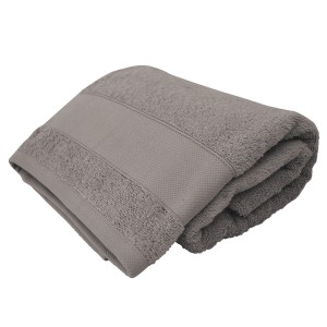 Asciugamano t.b.t. grigio piegato in cotone.