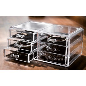 Portagioie in acrilico trasparente con cassetti multipli, accessorio per mobili.