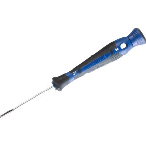 Cacciavite di precisione LUX Comfort, 2.0 mm, con manico blu e nero e foro per appendere.