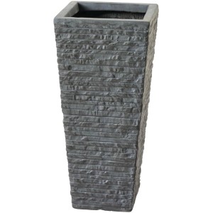 Vaso per piante Valsonne antracite, alto 65 cm, con texture a coste effetto pietra.