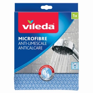 Panno anticalcare Vileda in confezione blu con motivo a soffione. Ideale per rimuovere il calcare.