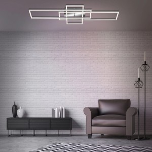 Plafoniera LED moderna t.b.t. con design rettangolare per spazi abitativi.