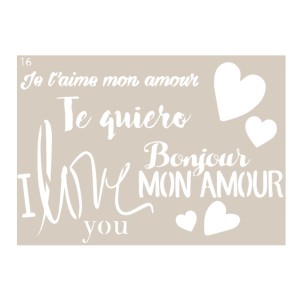 Stencil t.b.t. con scritte e cuori per progetti di pittura.