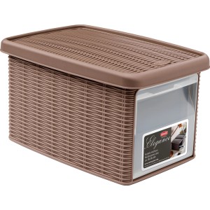 Contenitore/cesto marrone t.b.t. con coperchio in design rattan per stoccaggio.