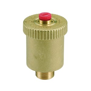 Sfiato per riscaldamento in ottone con tappo rosso per impianti di riscaldamento.