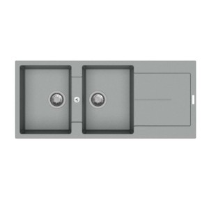 Lavello t.b.t. in acciaio inox con due vasche e scolapiatti.