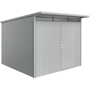 Casetta da giardino in metallo, box da giardino grigio con porta per attrezzi da giardinaggio.