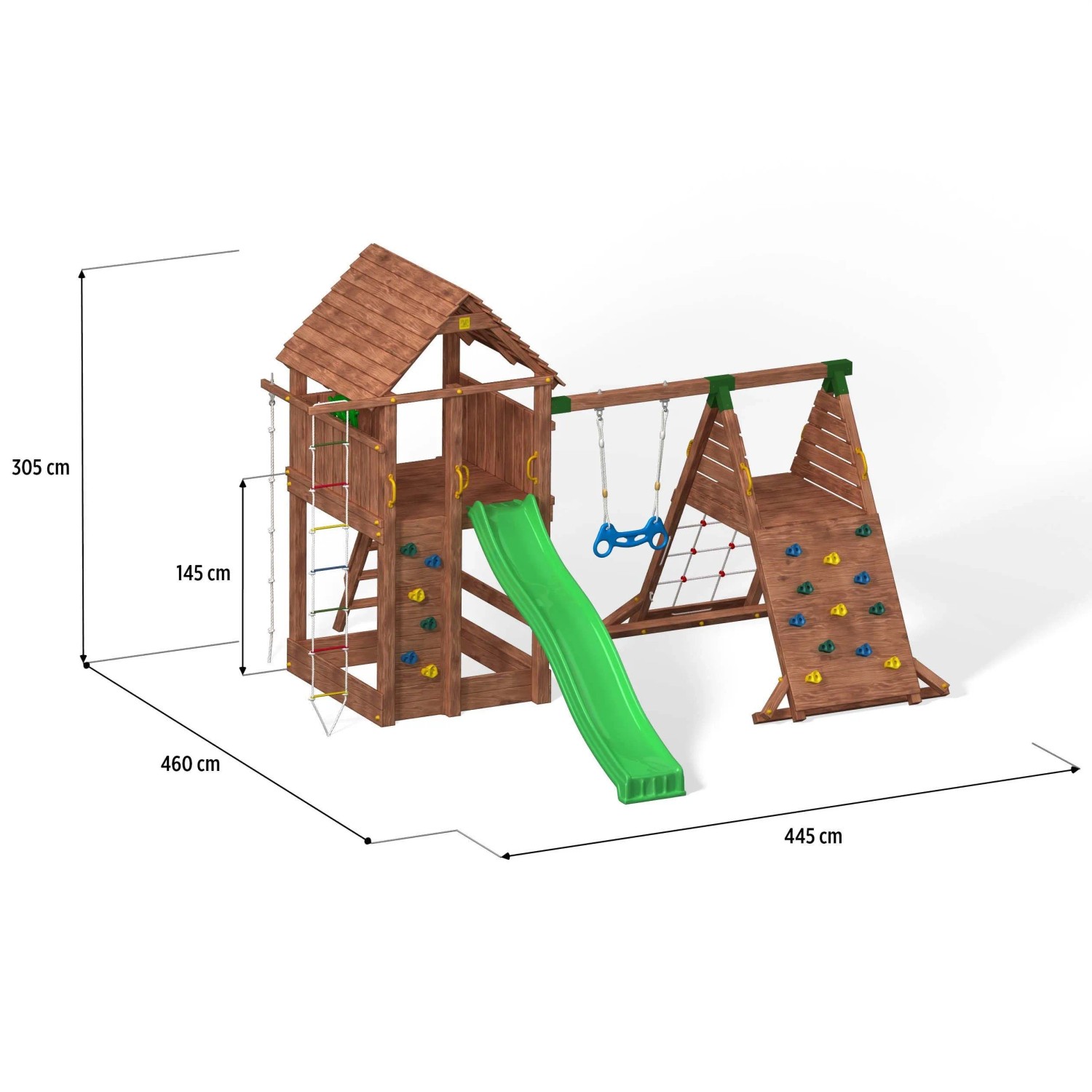 Gioco da giardino Fortress con scivolo e altalena 560x445xh305 cm_4