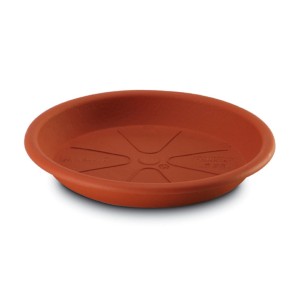 Sottovaso marrone per vasi da fiori, rotondo.