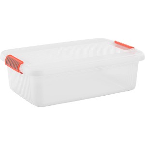 Contenitore trasparente K-Latch M con coperchio e chiusure rosse.
