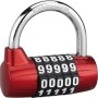Lucchetto a combinazione rosso t.b.t. con arco in acciaio per maggiore sicurezza.