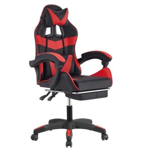 Sedia gaming reclinabile con poggiapiedi e supporto lombare nero/rosso