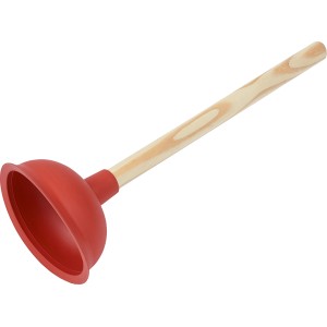 Sturatubi rosso (Classic, 135 mm) con manico in legno per la pulizia dello scarico.