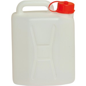 Tanica per acqua da campeggio, in plastica, con coperchio rosso.