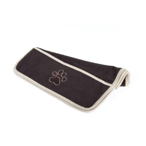 Tappetino igienico per cani marrone scuro con impronta di zampa e bordo chiaro.