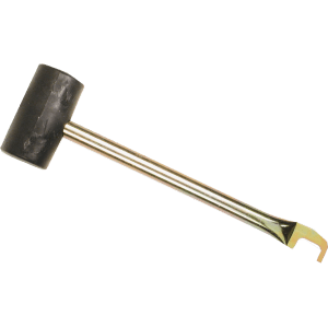 Attrezzatura da campeggio t.b.t.: Martello di gomma con manico in metallo e gancio.