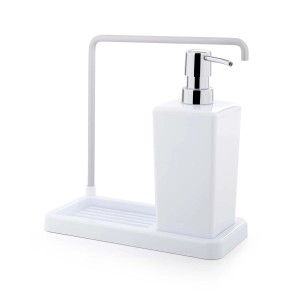 Dispenser sapone t.b.t. bianco con supporto per spugna o spazzola.