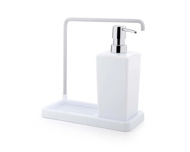 Dispenser Sapone Con Portaspugna - Per Cucina E Bagno - Design Moderno In Resina - Colore Bianco - Foto 6