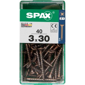 Viti per legno SPAX 3x30 mm, 40 pezzi in contenitore trasparente.