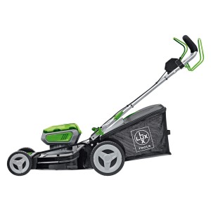 Tagliaerba a batteria LUX 40V con 2 batterie, larghezza taglio 46 cm e trazione.