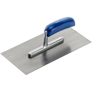Cazzuola lisciante in acciaio LUX Classic con manico blu per lisciare l'intonaco.