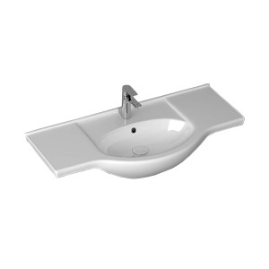 Lavabo singolo t.b.t. bianco con rubinetto per il bagno.