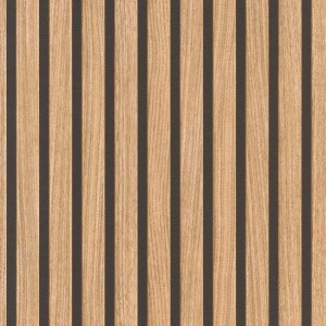 Carta da parati decorativa con effetto listelli di legno in tonalità marrone e grigio.