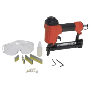 Set LUX Graffettatrice pneumatica Profi 25 mm con graffette, occhiali e accessori.