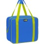 Borsa da campeggio blu con manici e cerniera verdi.