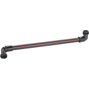 Tubo di irrigazione nero con raccordi a gomito per installazione sotterranea.