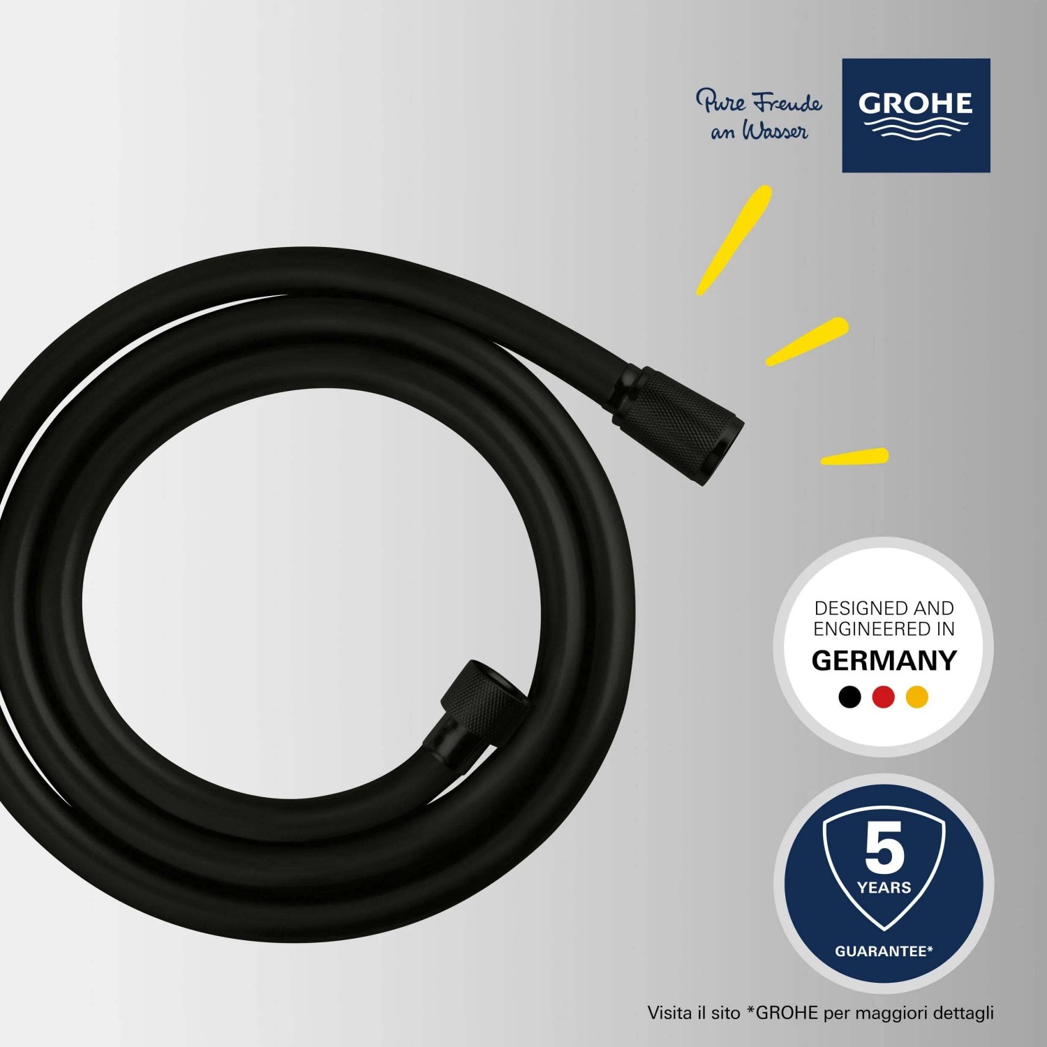 Tubo doccia Grohe VitalioFlex Trend, 150 cm, nero opaco, resistente alla piegatura.