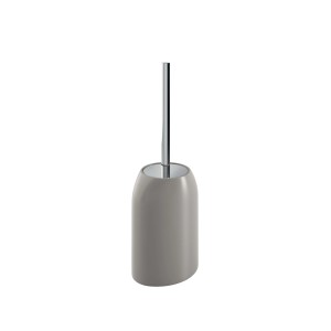 Set scopino WC grigio con manico cromato per il bagno.