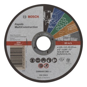 Disco da taglio Bosch Multi Construction, diametro 125mm. Accessorio per smerigliatrice angolare.