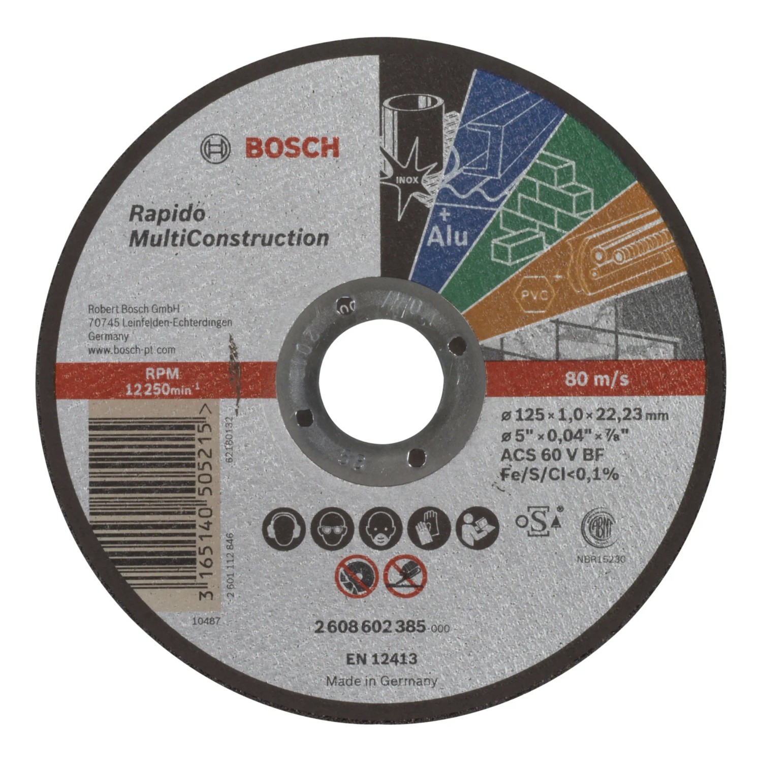 Disco da taglio Bosch Multi Construction, diametro 125mm. Accessorio per smerigliatrice angolare.