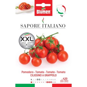 Confezione di semi XXL di pomodorini 'Sapore Italiano', ideale per coltivare ortaggi in giardino.