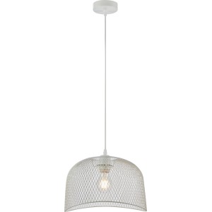 Lampada a sospensione bianca t.b.t. con paralume a filo per interni.