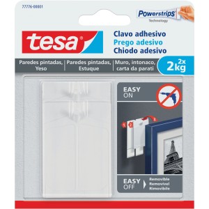 Chiodo adesivo Tesa per carta da parati e intonaco, portata fino a 2 kg, facile da installare senza forare.